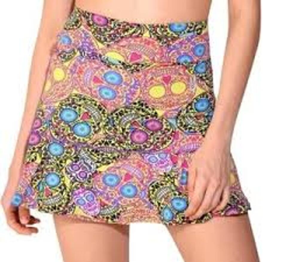Dona Jo Jojo Mini Skort Womens 2 L Multicolor Sugar Skull Print Pleated